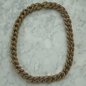 Vintage Designer Kenneth Lane Gold Link Rhinestone Statement Necklace